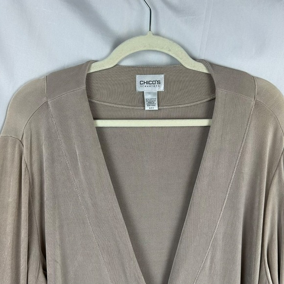 Chico's‎ Travelers Cardigan Sweater Women 3 US XL Tan Beige One Button Stretch - Picture 3 of 6